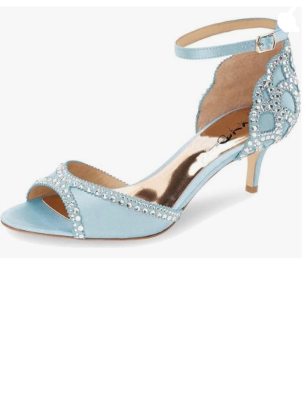 XYD Sky Blue Peep Toe D'Orsay Kitten Heel Rhinestone Ankle Strap Satin Sandals
